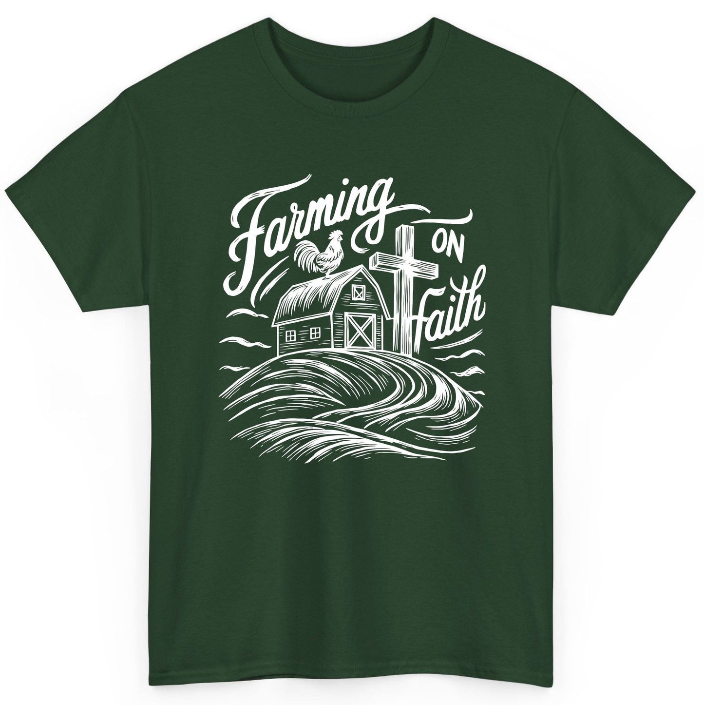 Farming on Faith christian farming T-Shirt Forest Green product mockup