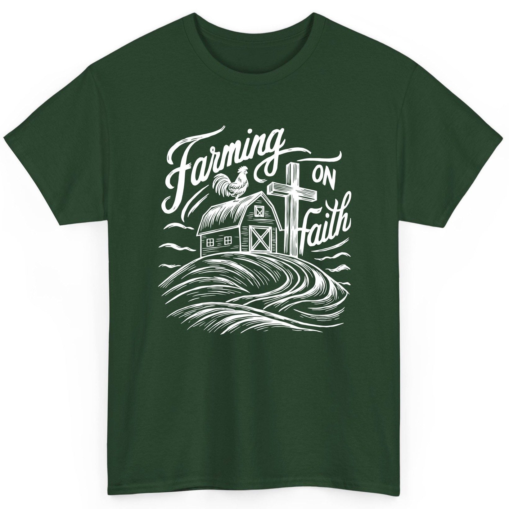 Farming on Faith christian farming T-Shirt Forest Green product mockup