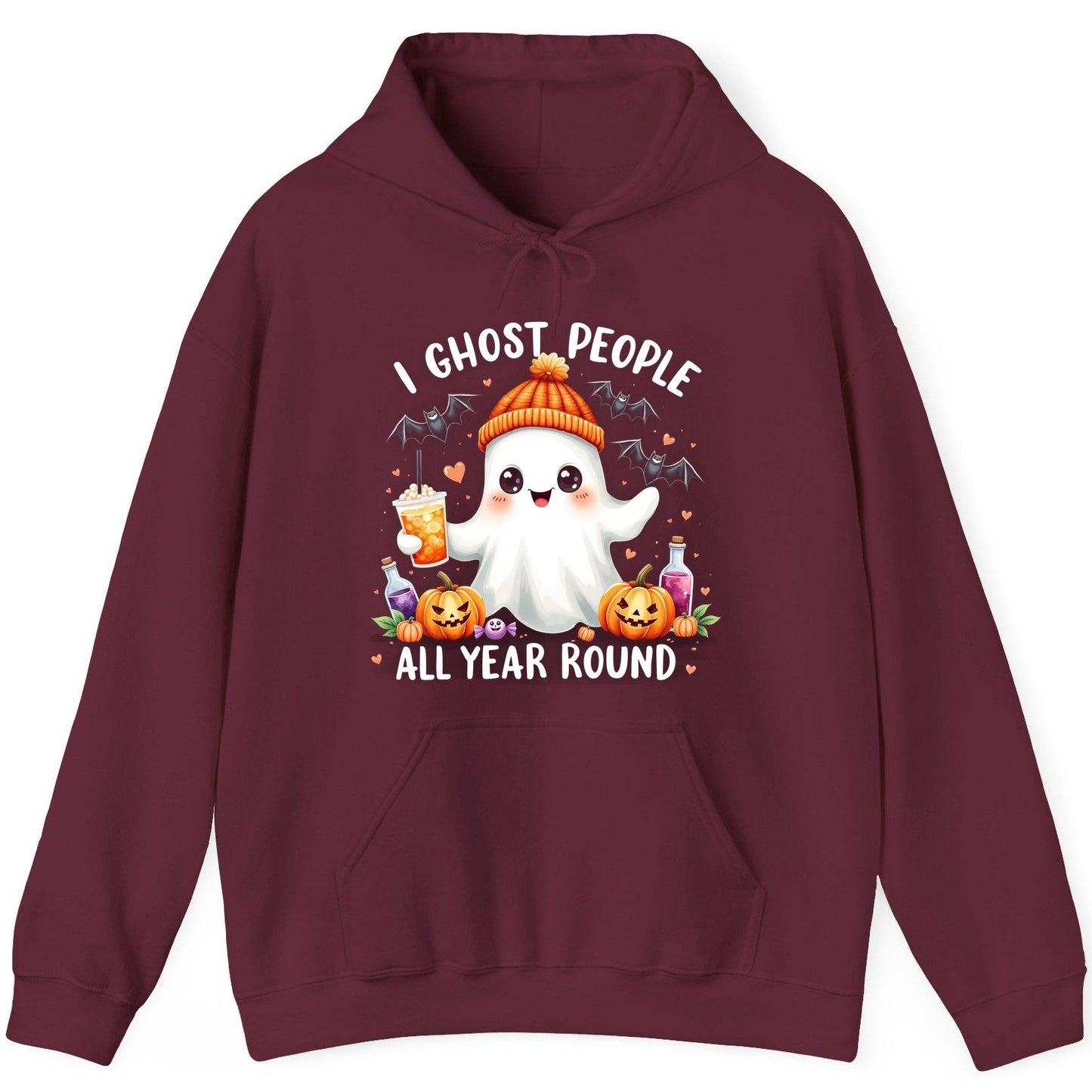 I Ghost People All Year Round cute ghost Hoodie Maroon product mockup