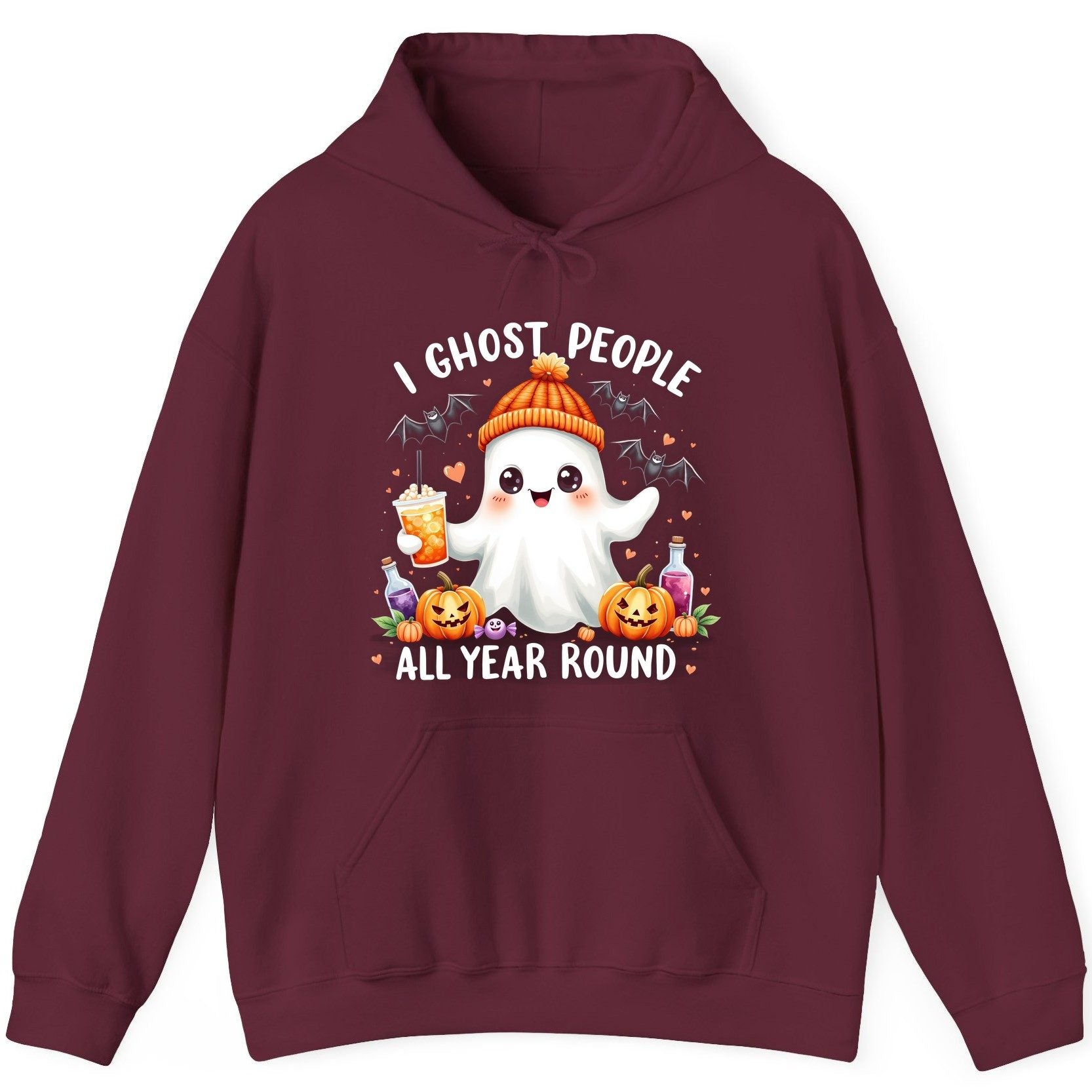 I Ghost People All Year Round cute ghost Hoodie Maroon product mockup