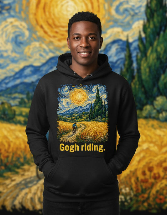 Gogh Riding art parody Hoodie Black lifestyle mockup