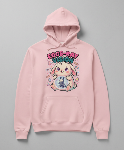 Eggs-Ray Vision Kawaii Easter Bunny Skeleton Hoodie - Light Pink
