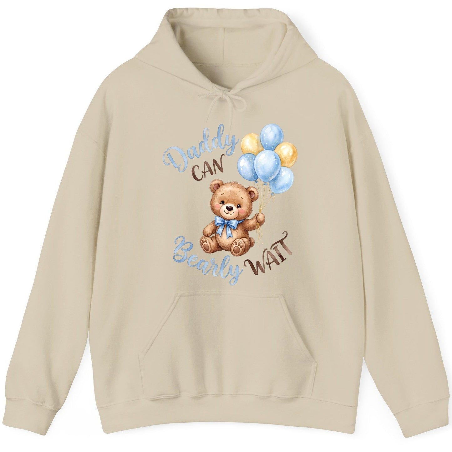 Daddy Can Bearly Wait Teddy Bear Hoodie - product mockup - Sand