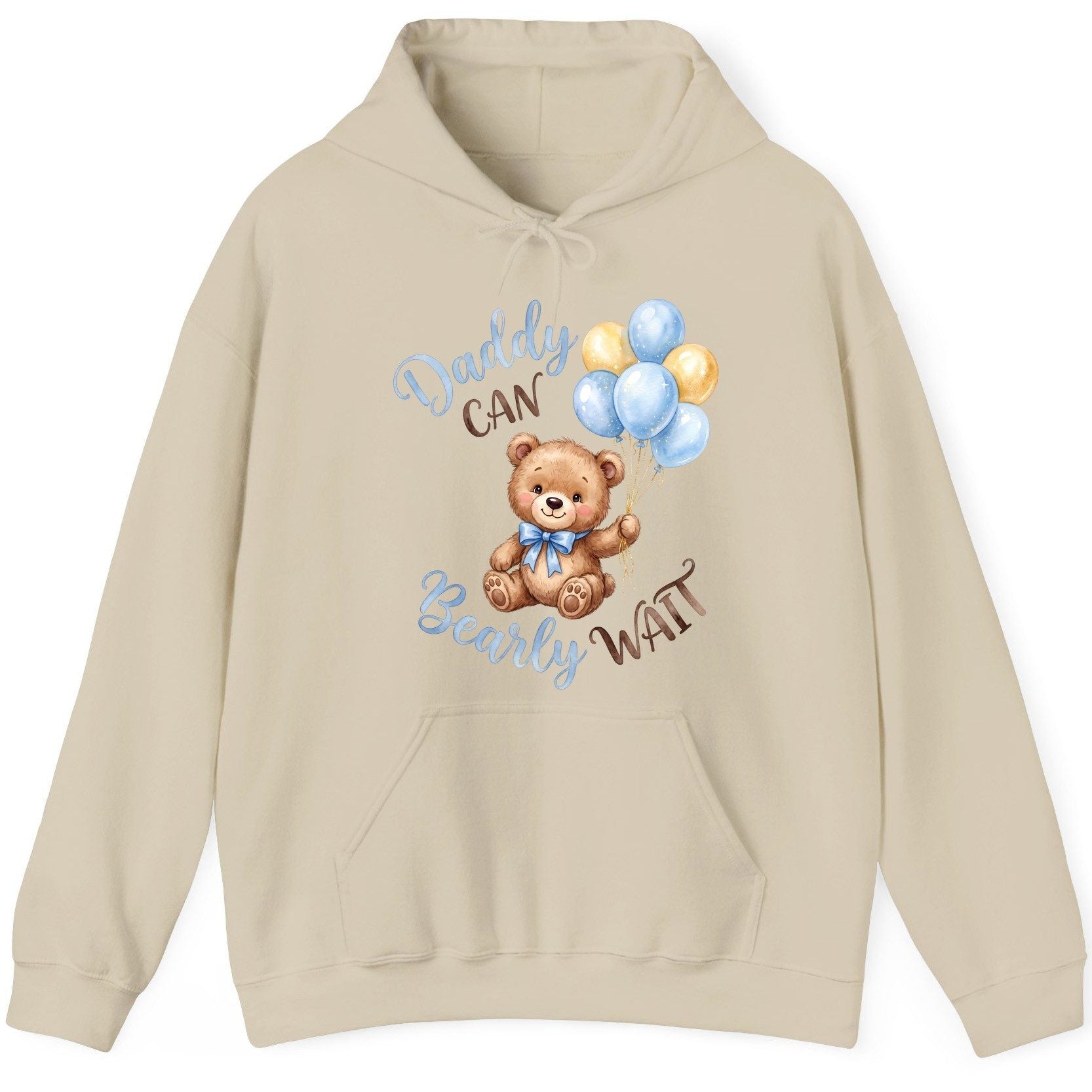 Daddy Can Bearly Wait Teddy Bear Hoodie - product mockup - Sand