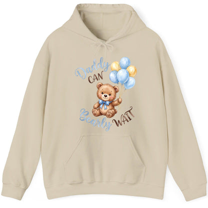 Daddy Can Bearly Wait Teddy Bear Hoodie - product mockup - Sand