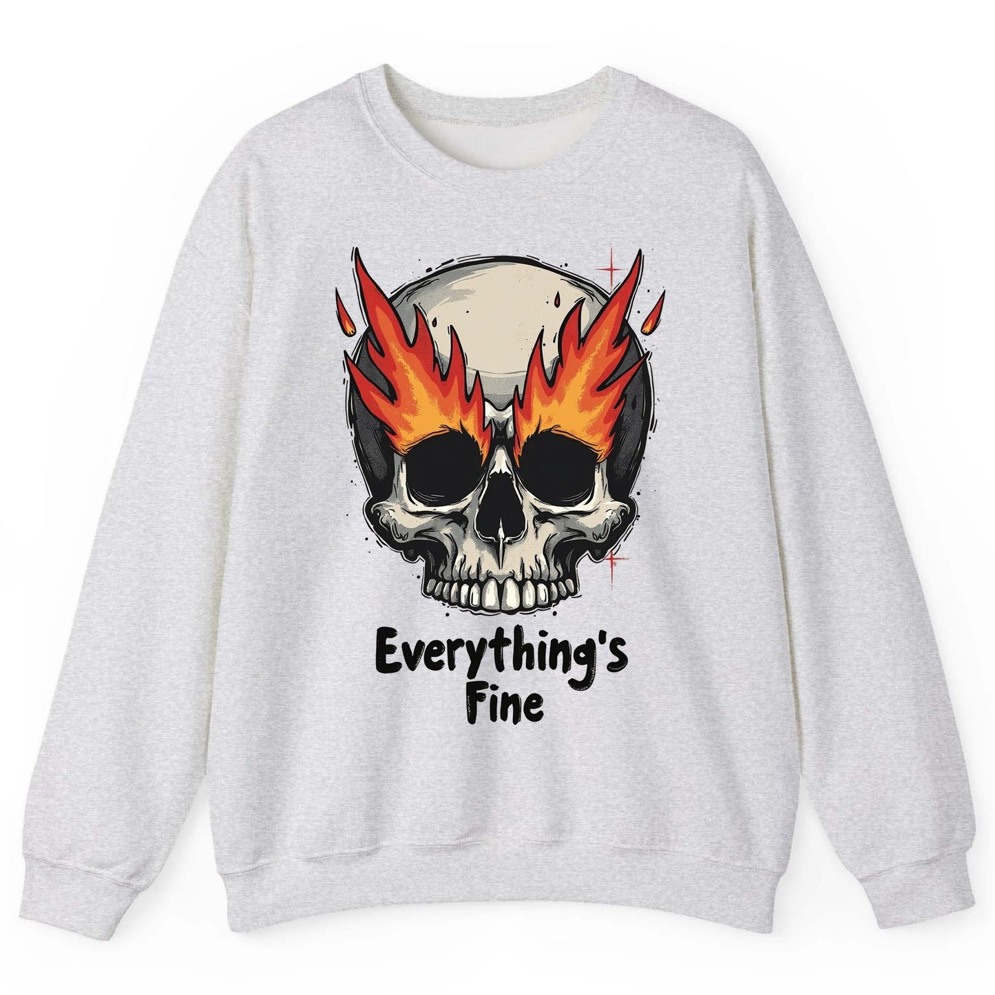 Everything's Fine flaming skull Sweatshirt Ash product mockup