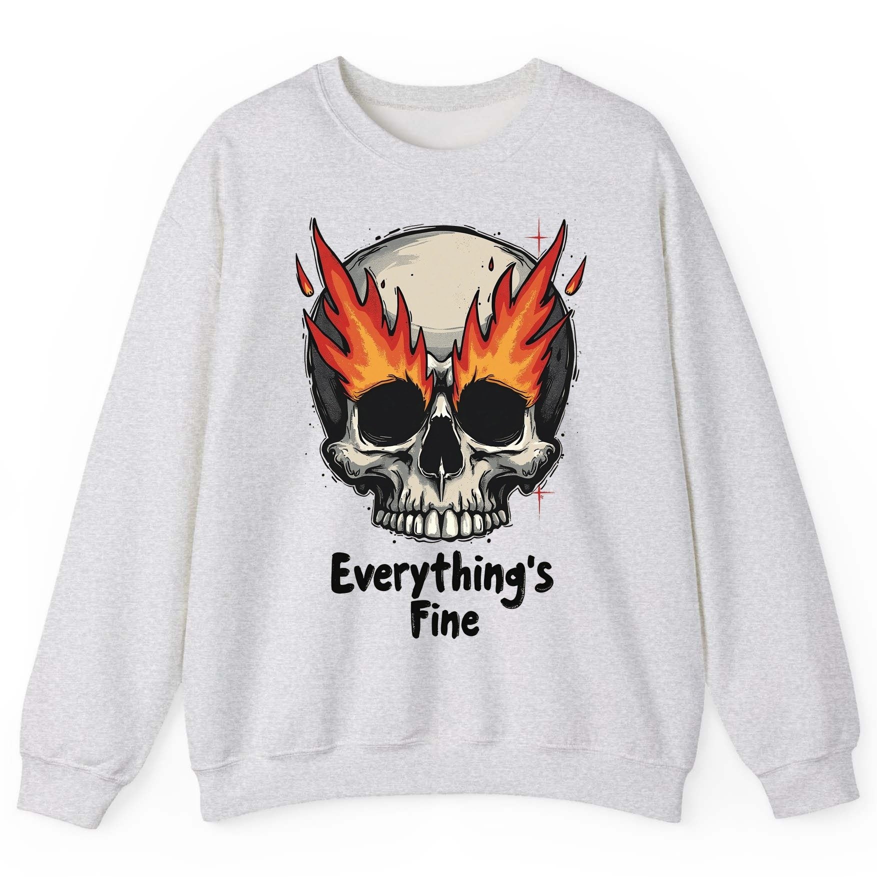 Everything's Fine flaming skull Sweatshirt Ash product mockup