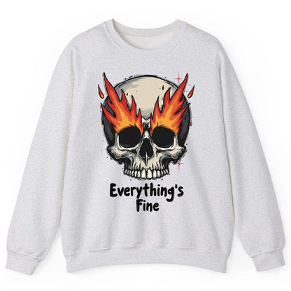 Everything's Fine flaming skull Sweatshirt Ash product mockup