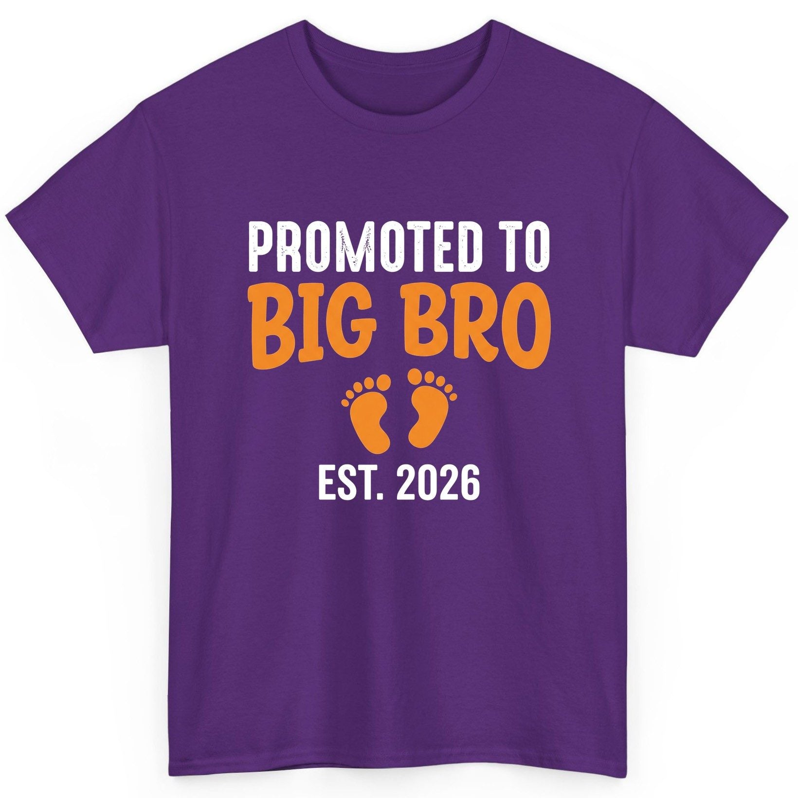 Promoted TO BIG BRO EST 2026 Pregnancy Announcement T-Shirt - product mockup - Purple