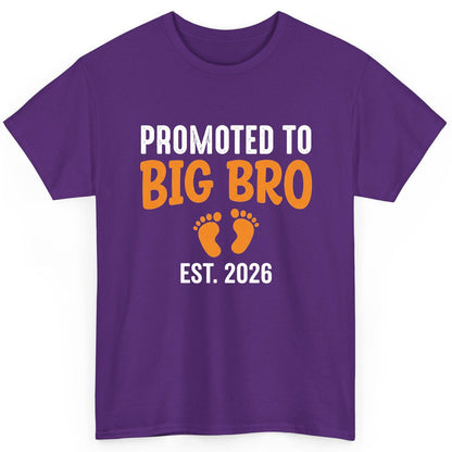 Promoted TO BIG BRO EST 2026 Pregnancy Announcement T-Shirt - product mockup - Purple