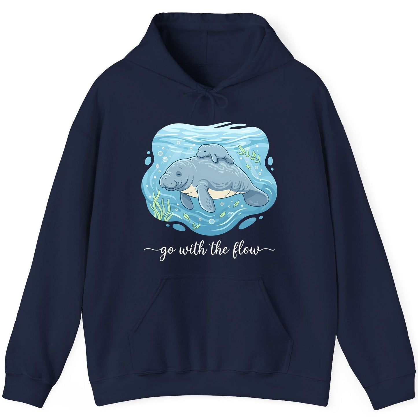 Go with the Flow Manatee Hoodie - product mockup - Navy
