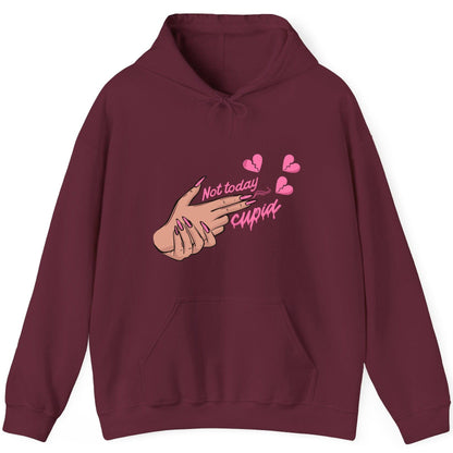 Not Today Cupid anti-Valentine's Day Hoodie Maroon product mockup