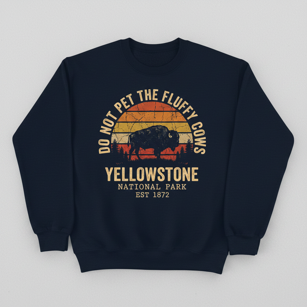 Do Not Pet The Fluffy Cows Yellowstone National Park Bison Sweatshirt - Navy