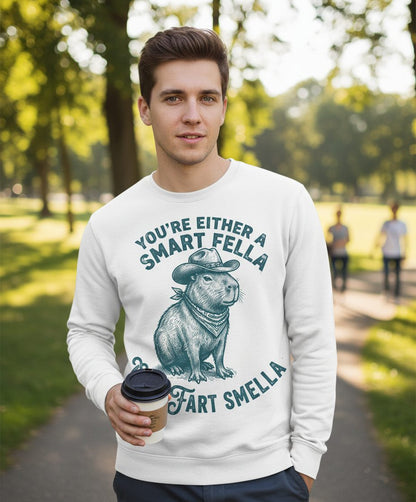 You're Either a Smart Fella or a Fart Smella capybara Sweatshirt White lifestyle mockup