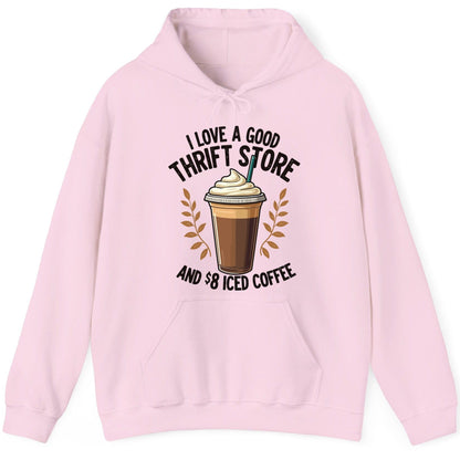 I Love a Good Thrift Store and 8 Iced Coffee coffee and thrifting Hoodie Light Pink product mockup