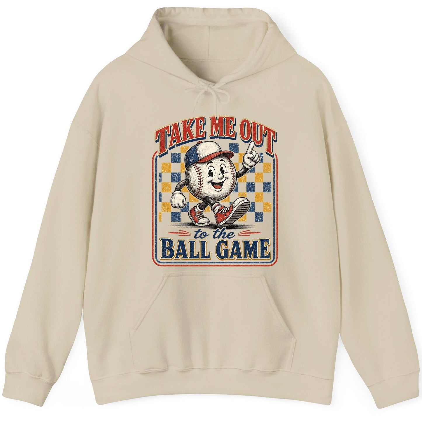 Take Me Out to the Ball Game Retro Baseball Hoodie - product mockup - Sand