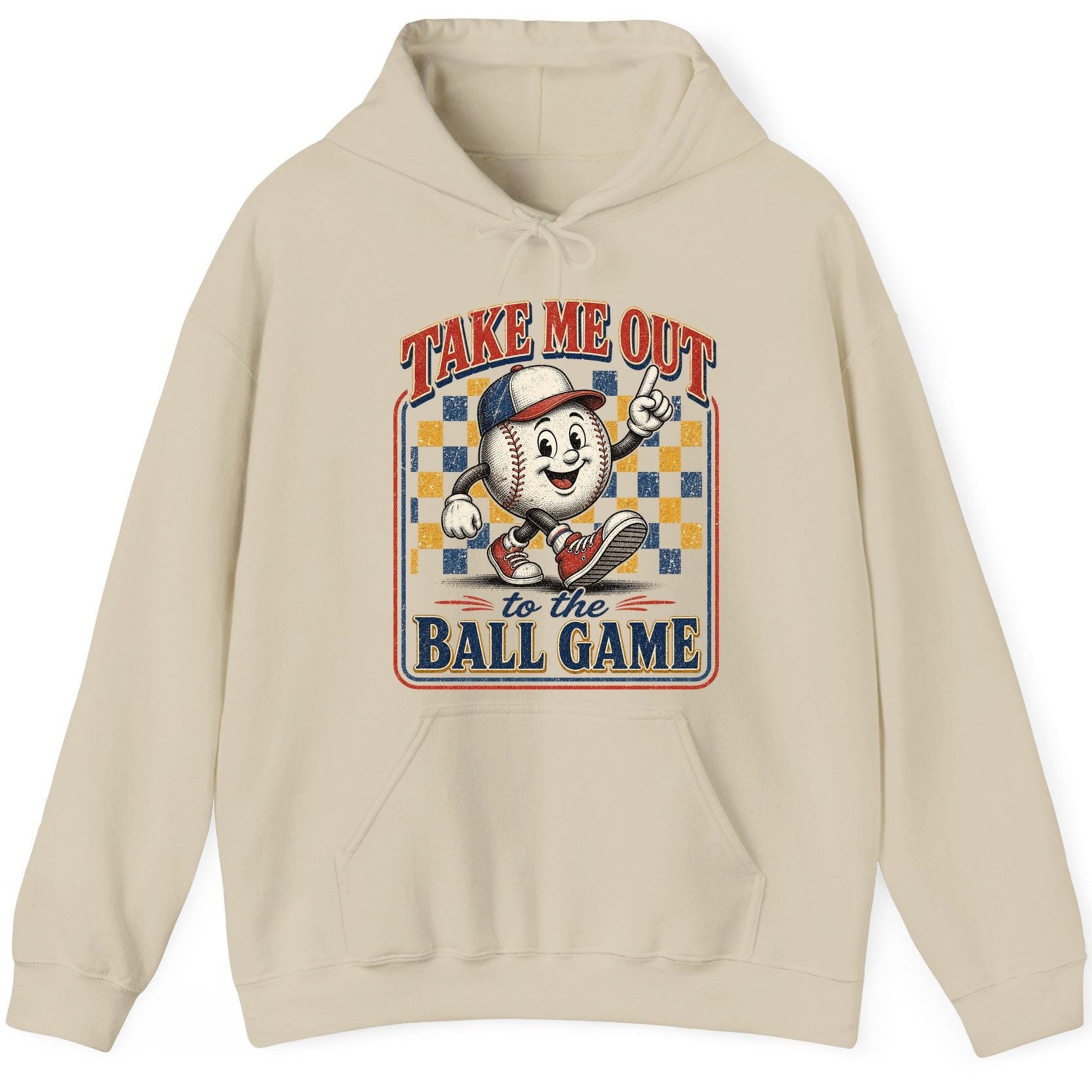 Take Me Out to the Ball Game Retro Baseball Hoodie - product mockup - Sand
