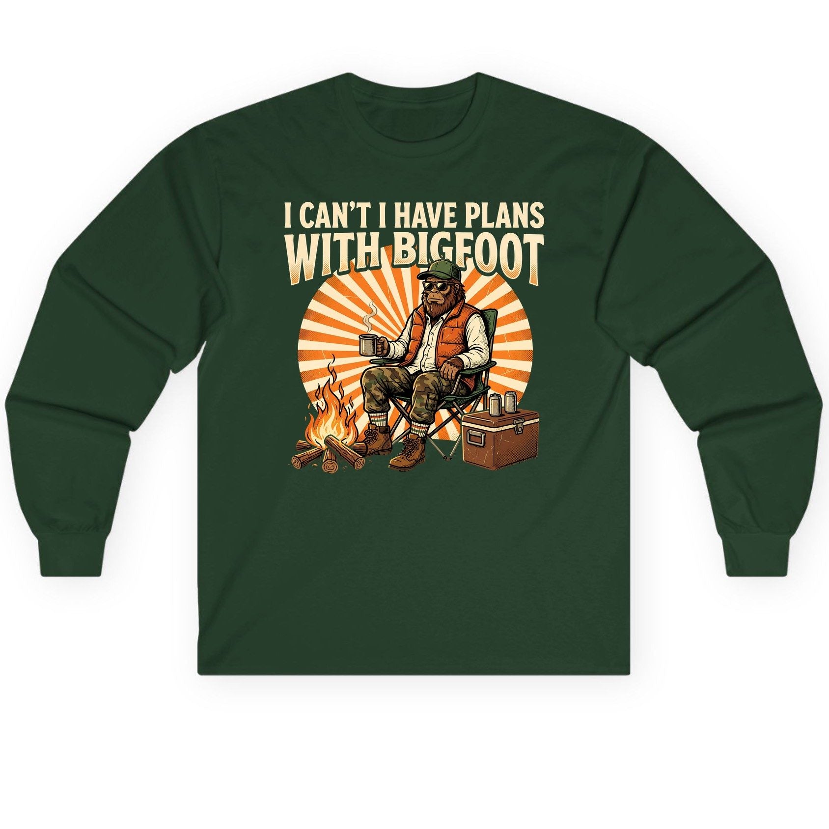 I Can't I Have Plans with Bigfoot bigfoot Long Sleeve Tee Forest Green product mockup