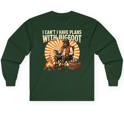 I Can't I Have Plans with Bigfoot bigfoot Long Sleeve Tee Forest Green product mockup