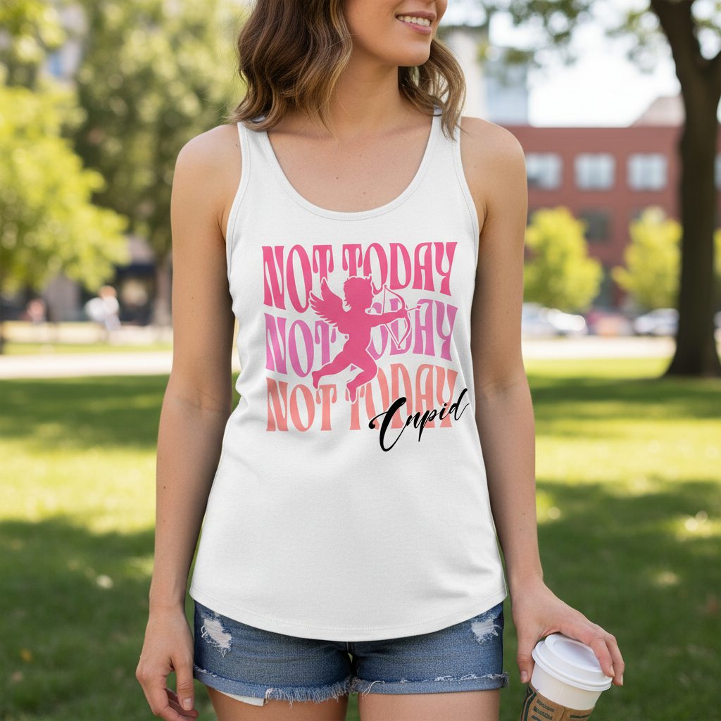 Not Today Not Today Not Today Cupid anti-Valentine's Day Tank Top White lifestyle mockup