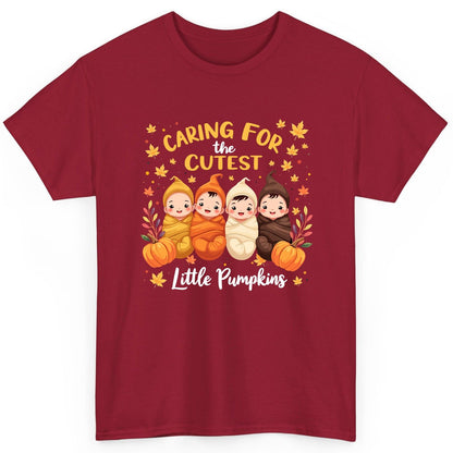 Caring for the Cutest Little Pumpkins swaddled babies T-Shirt Cardinal Red product mockup