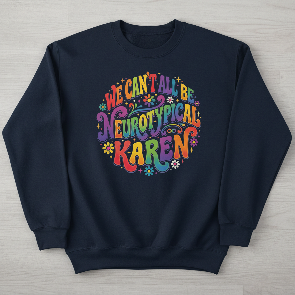 We Can't All Be Neurotypical Karen Groovy Retro Design Sweatshirt - Navy