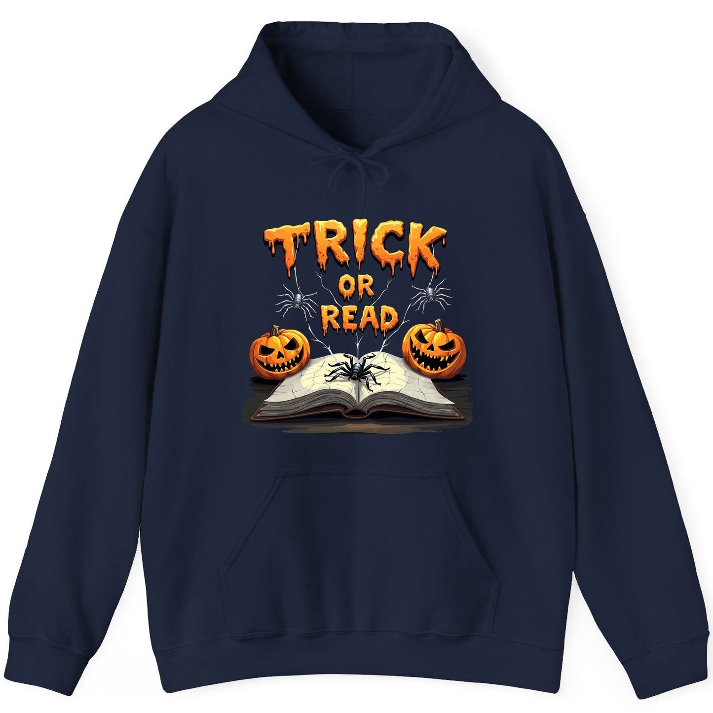 Trick or Read Halloween reading Hoodie Navy product mockup