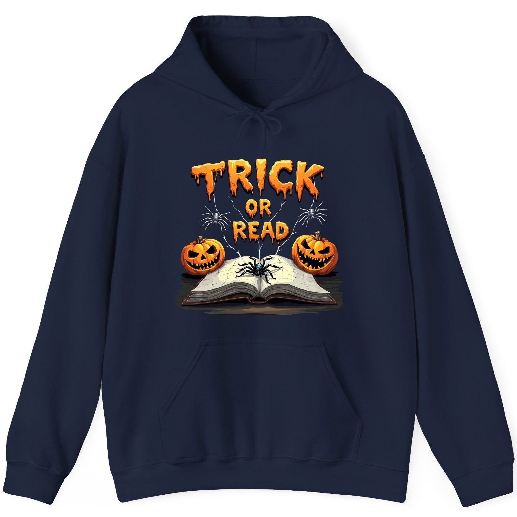 Trick or Read Halloween reading Hoodie Navy product mockup