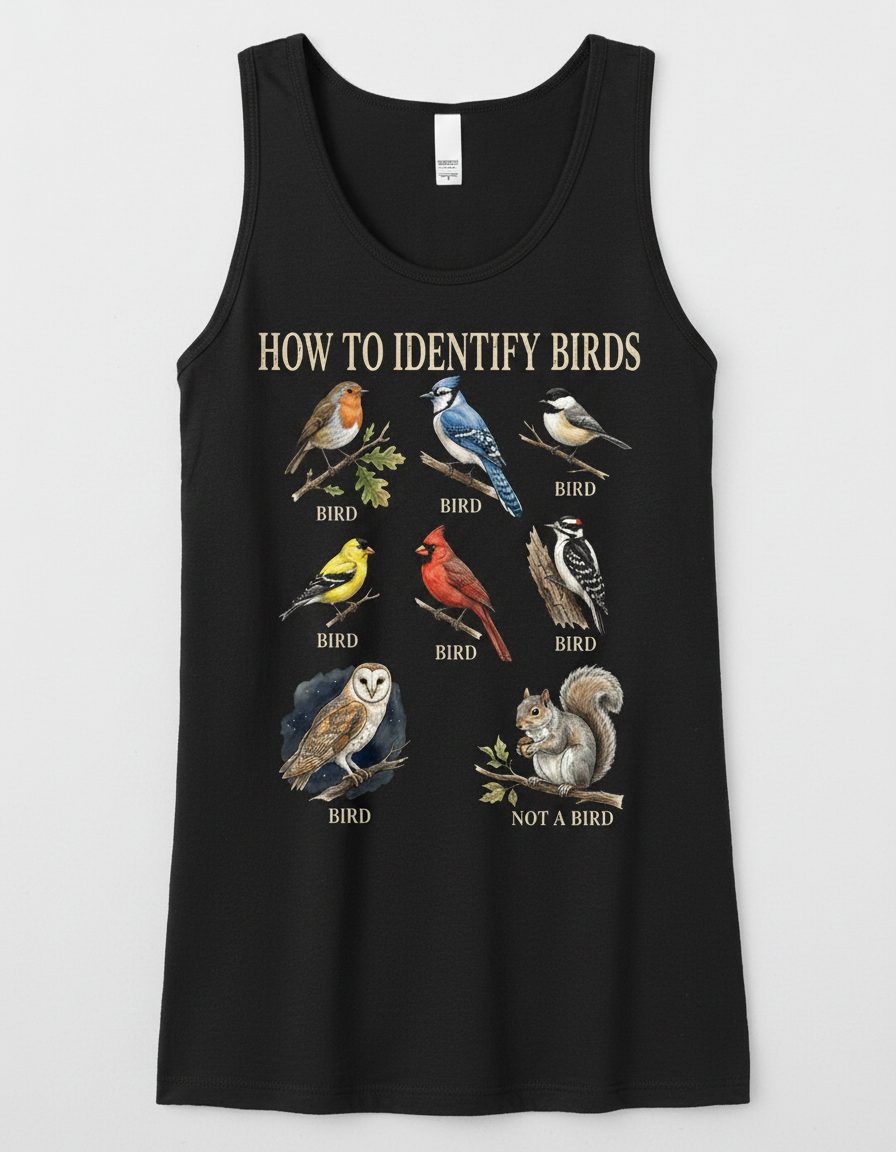 How to Identify Birds Funny Birdwatching Tank Top - product mockup - Black