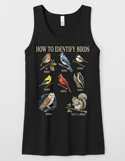 How to Identify Birds Funny Birdwatching Tank Top - product mockup - Black