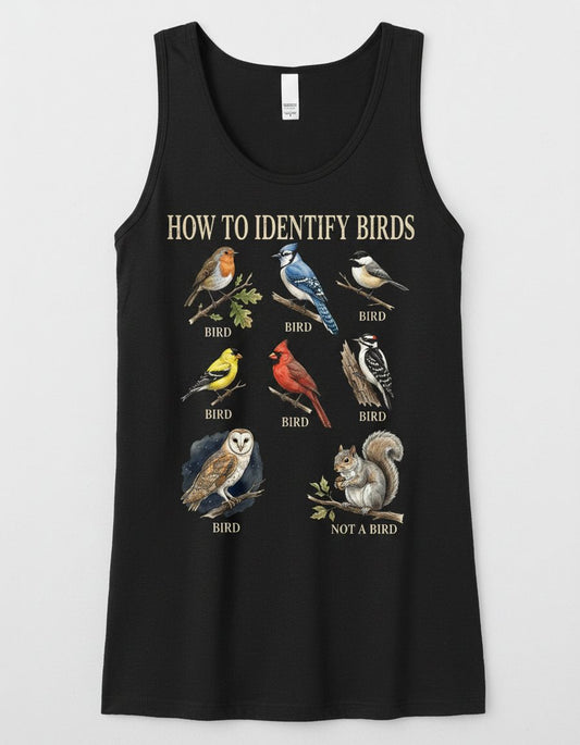 How to Identify Birds Funny Birdwatching Tank Top - product mockup - Black