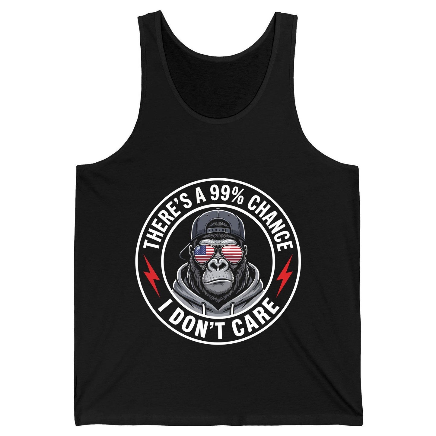 There's a 99% Chance I Don't Care sarcastic gorilla Tank Top Black product mockup