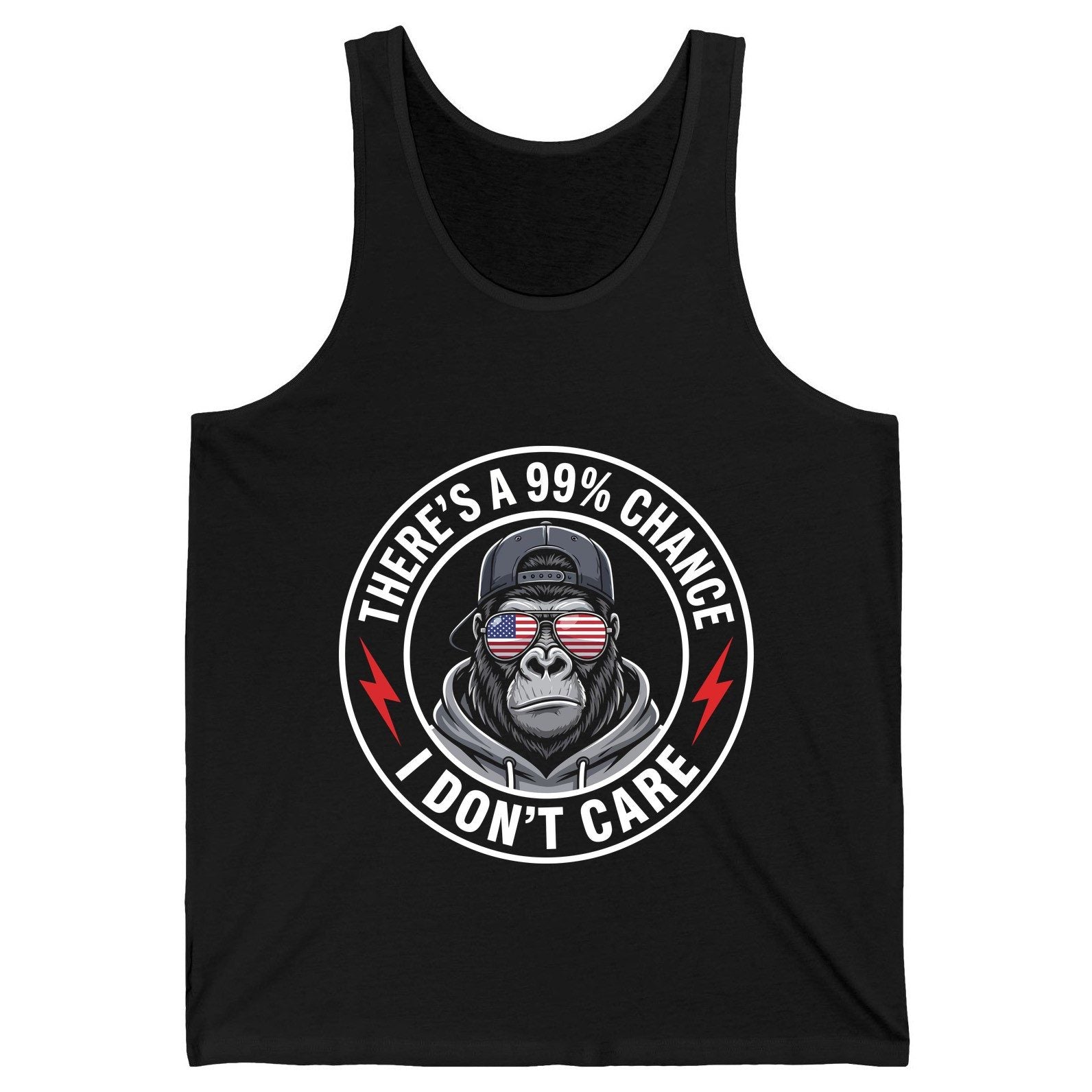 There's a 99% Chance I Don't Care sarcastic gorilla Tank Top Black product mockup