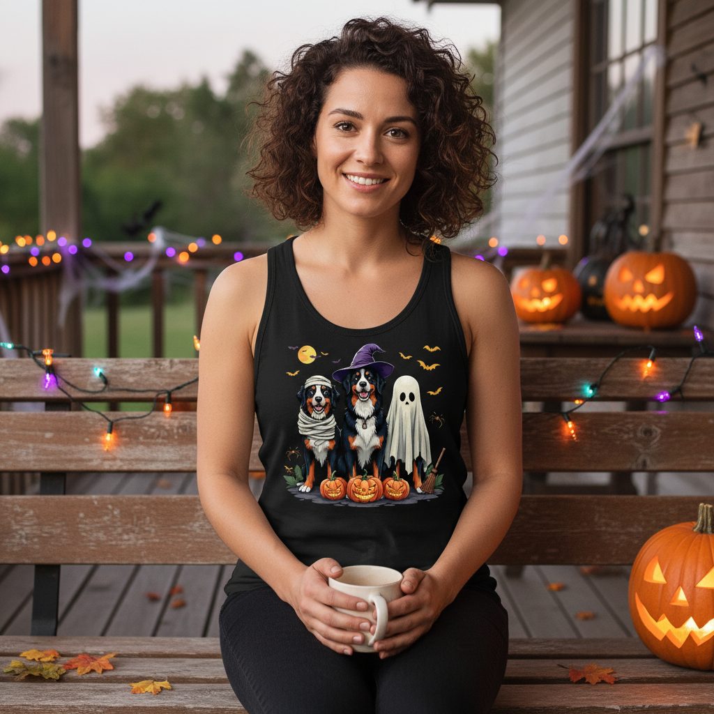 Halloween Bernese Mountain Dogs bernese mountain dog Tank Top Black lifestyle mockup