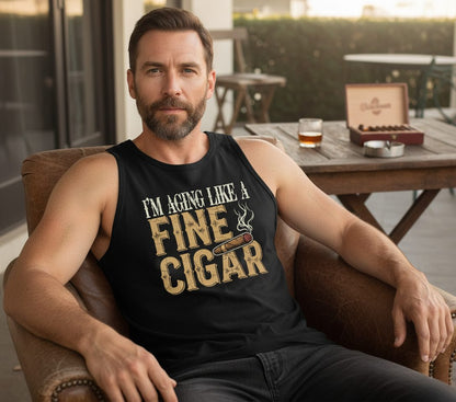 I'm Aging Like a Fine Cigar cigar smoking Tank Top Black lifestyle mockup
