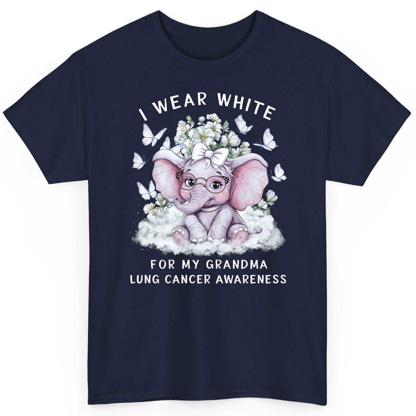 I Wear White for My Grandma Lung Cancer Awareness lung cancer awareness T-Shirt Navy product mockup