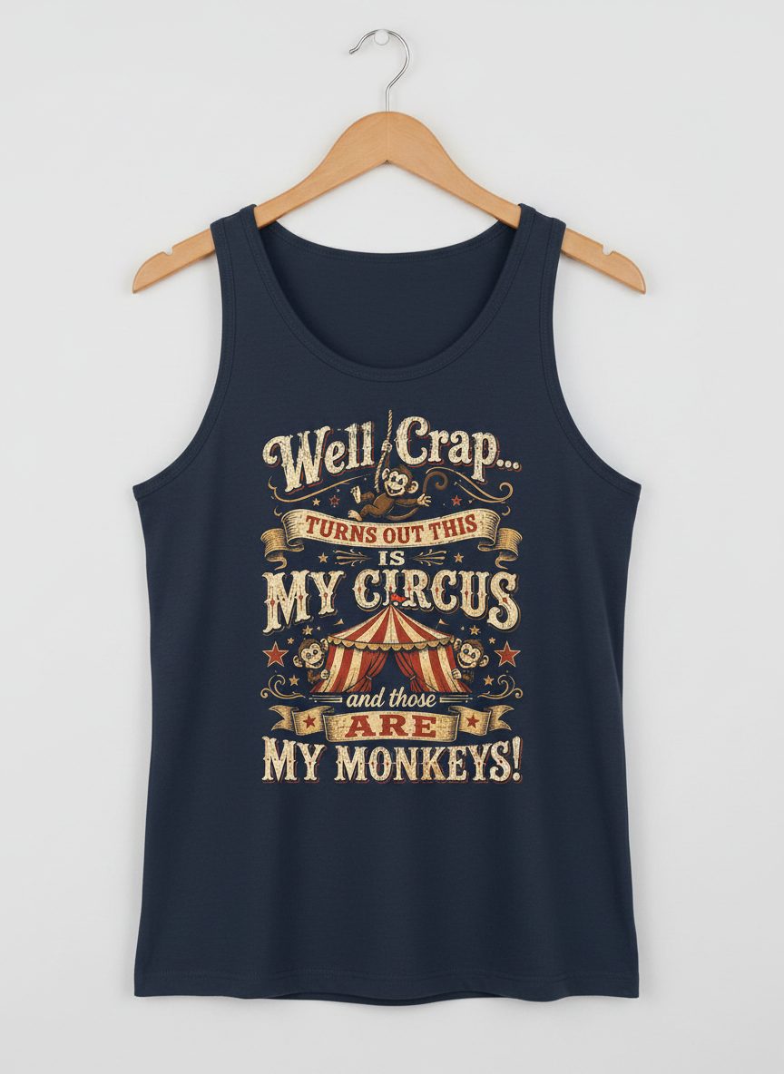 Turns Out This Is MY CIRCUS and Those Are MY Monkeys Tank Top - product mockup - Navy