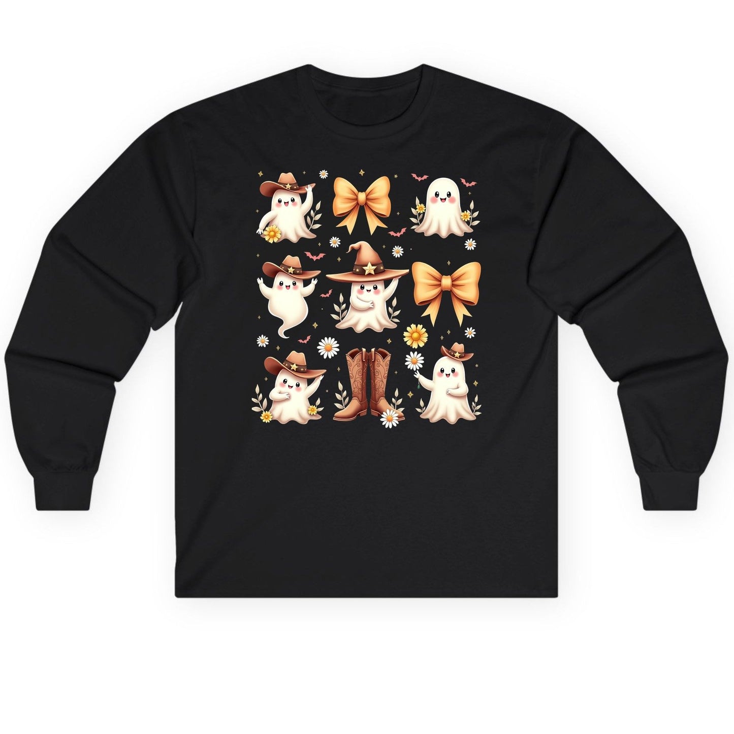 Boo Haw Cute Ghost cute ghost Long Sleeve Tee Black product mockup