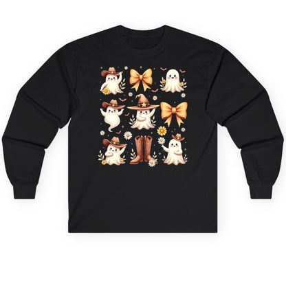 Boo Haw Cute Ghost cute ghost Long Sleeve Tee Black product mockup