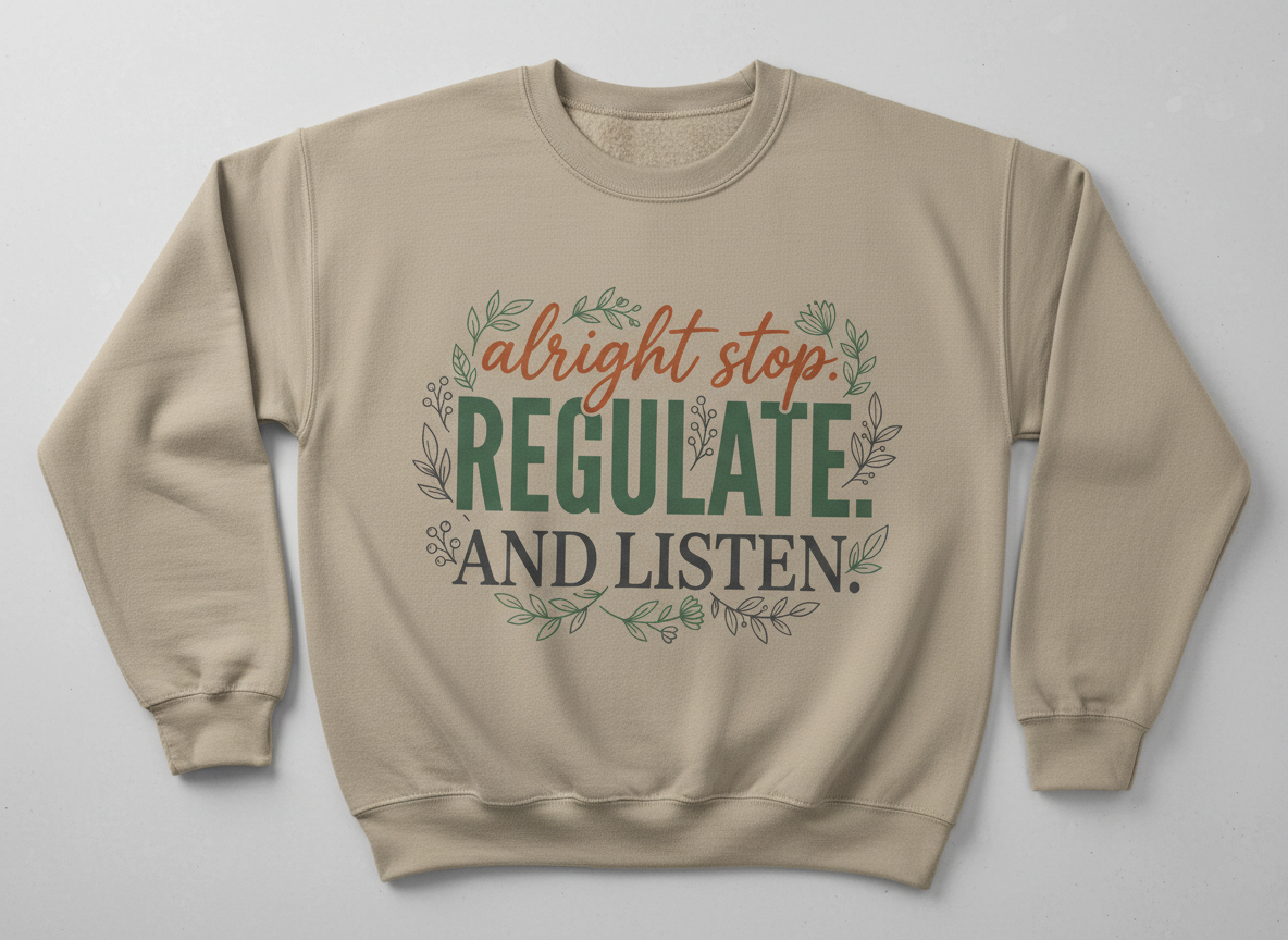 Alright Stop Regulate And Listen Emotional Regulation Quote Sweatshirt - Sand