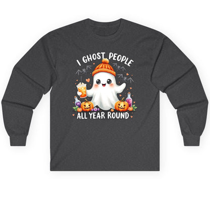 I Ghost People All Year Round cute ghost Long Sleeve Tee Dark Heather product mockup