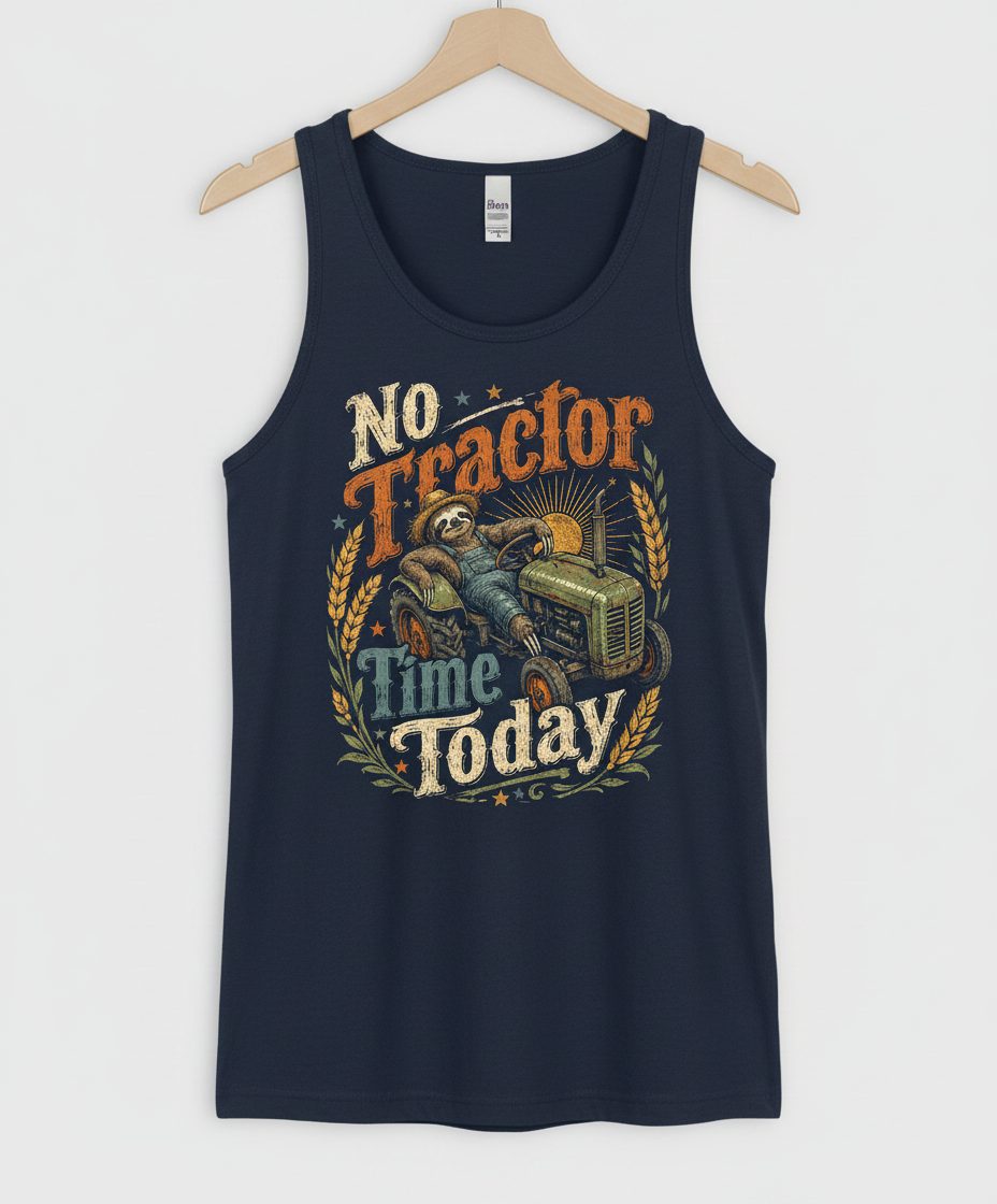 No Tractor Time Today Funny Sloth Tank Top - product mockup - Navy