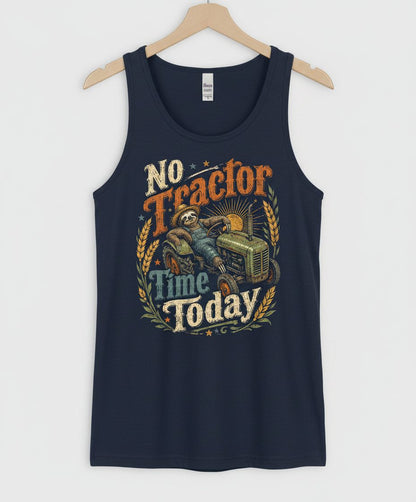 No Tractor Time Today Funny Sloth Tank Top - product mockup - Navy