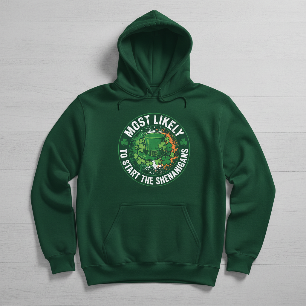 Most Likely To Start The Shenanigans St. Patrick's Day Design Hoodie - Forest Green