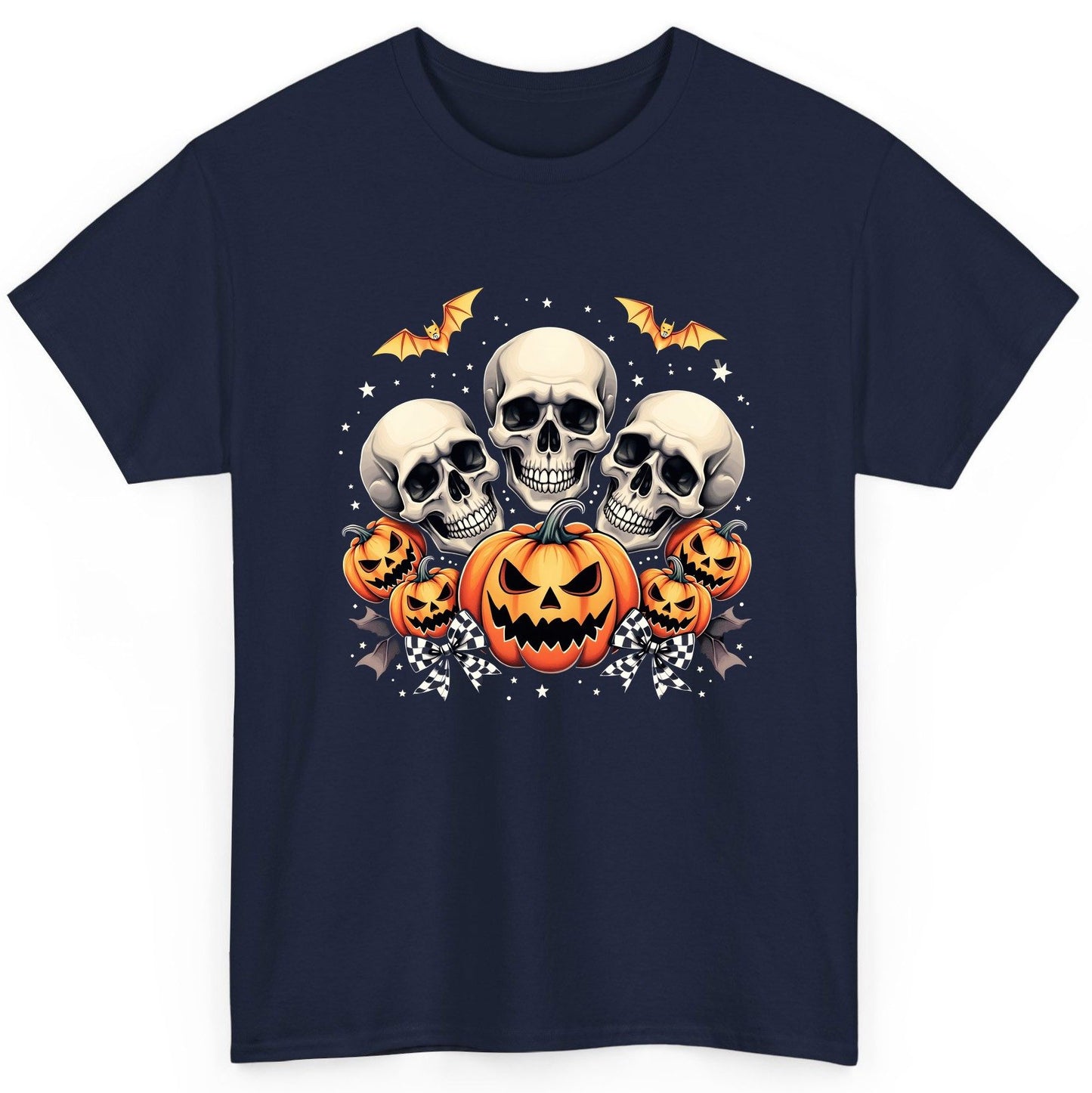 Skulls and Pumpkins Halloween Halloween T-Shirt Navy product mockup