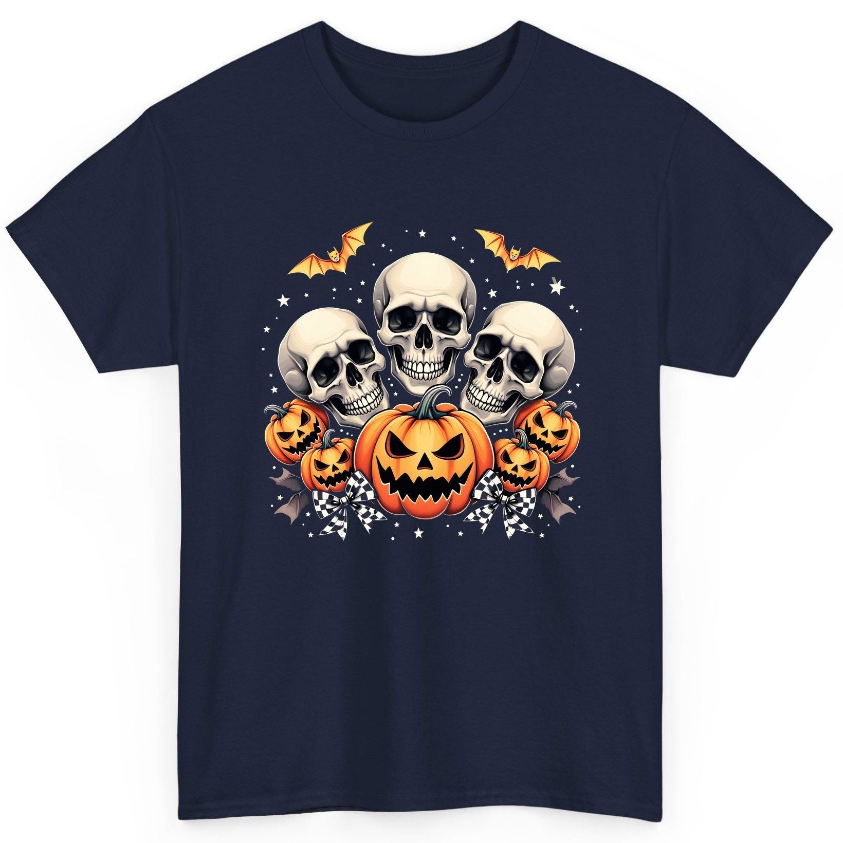Skulls and Pumpkins Halloween Halloween T-Shirt Navy product mockup