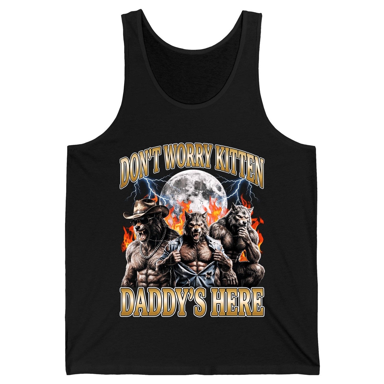 Don't Worry Kitten Daddy's Here werewolves Tank Top Black product mockup