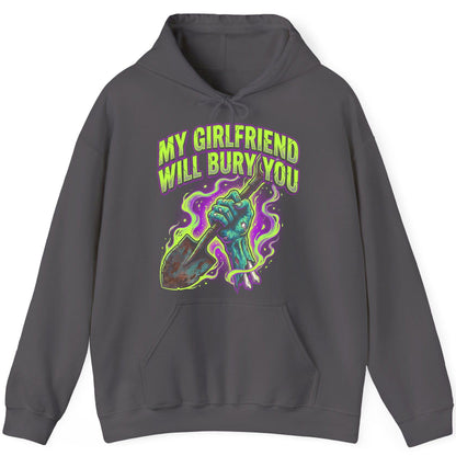 My Girlfriend Will Bury You zombie Hoodie Charcoal product mockup