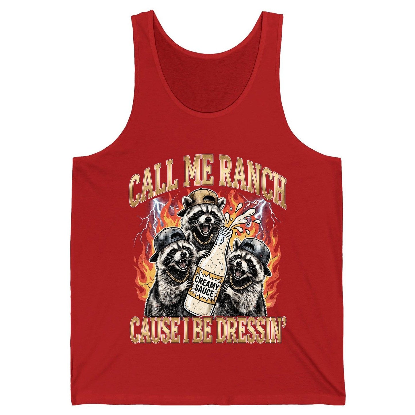 Call Me Ranch Cause I Be Dressin' raccoons Tank Top Red product mockup