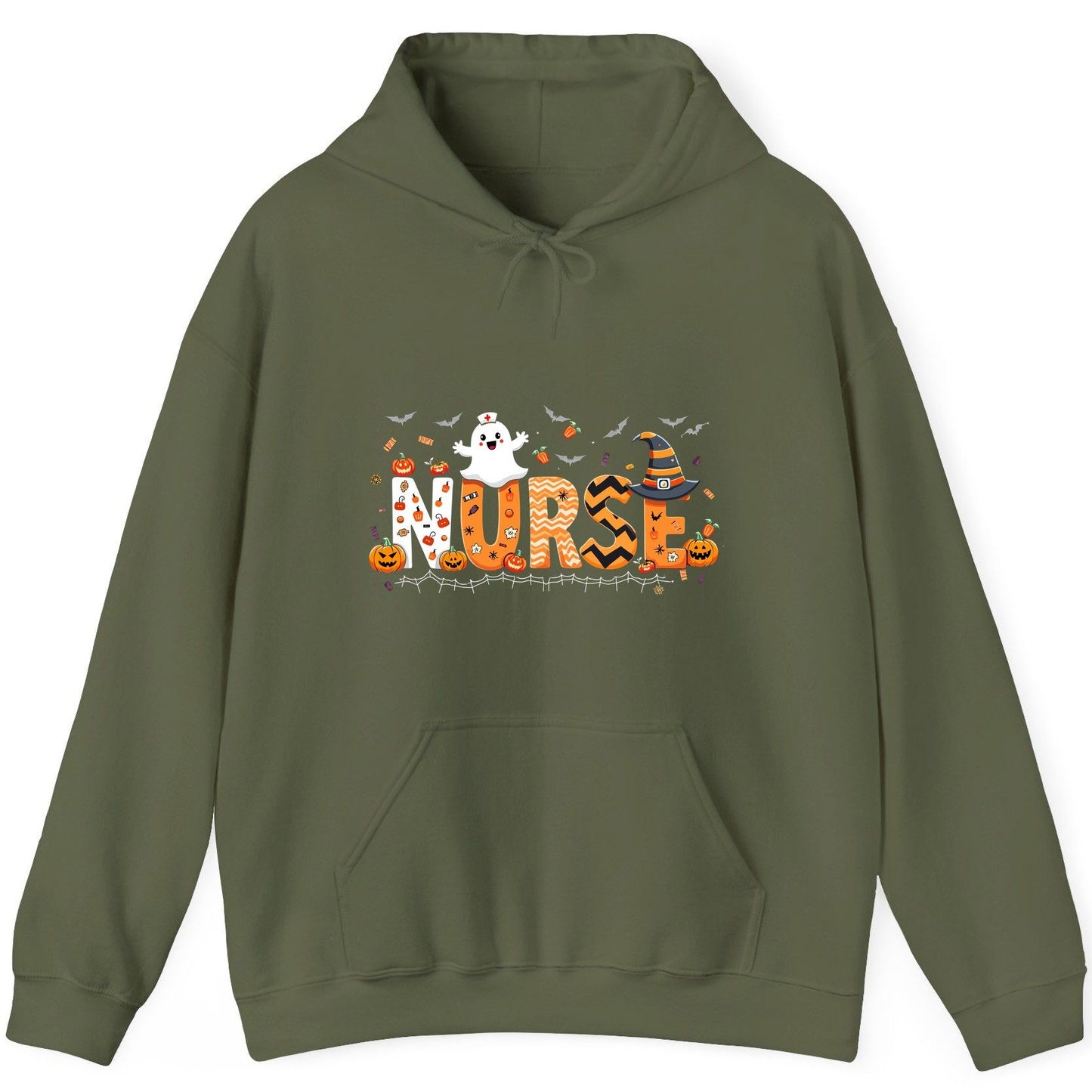 Nurse Halloween Hoodie Military Green product mockup